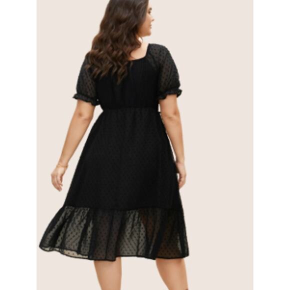 BLOOMCHIC 14-16 1X Plus Black Polka Dot Textured Mesh Shirred midi Dress NWT B31 - Picture 2 of 10